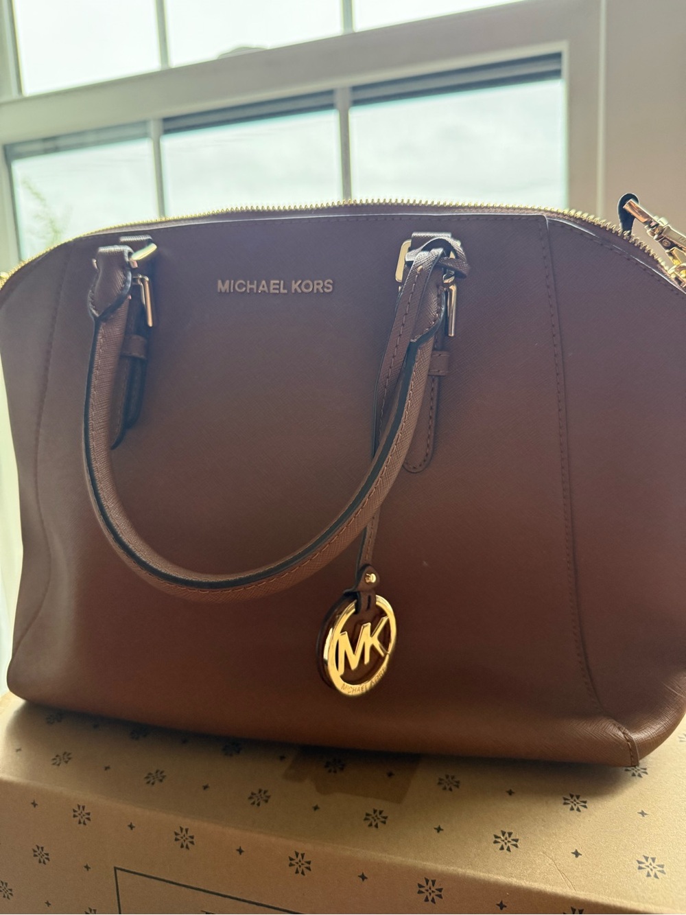 Michael Kors Brown Leather Satchel with Gold Hardware